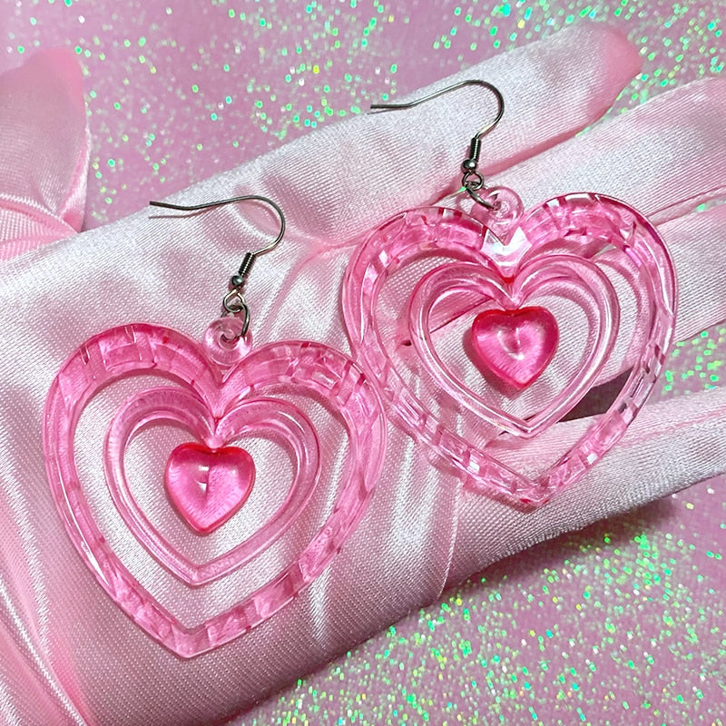 Pink Hollowout Heart Earrings Pi-Mart