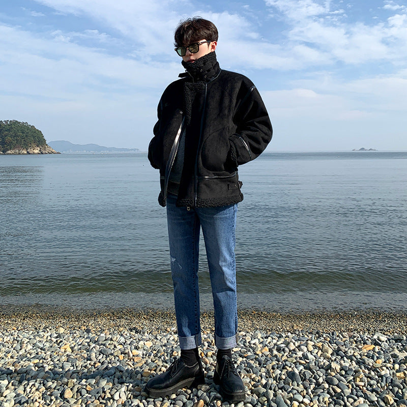 Lamb Cashmere Jacket Men's Winter Thickened Locomotive Suit Pi-Mart
