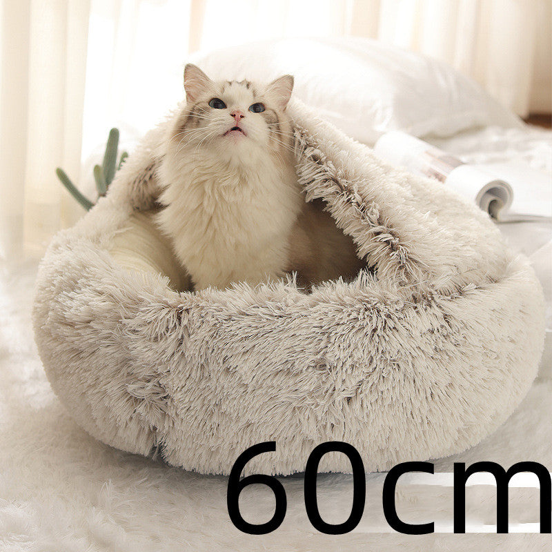 2 In 1 Dog And Cat Bed Pet Winter Bed Round Plush Warm Bed House Soft Long Plush Pets Bed Pi-Mart