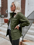Retro Pocketed Long Sleeve Zip-Up Jacket Lightweight & Stylish Outerwear for Everyday Wear Stevvex