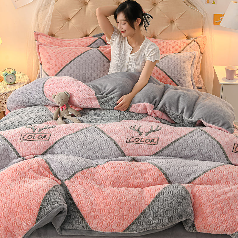 Coral Velvet Sheet Duvet Cover Double Sided Plus Velvet Thick Bedding Set Pi-Mart