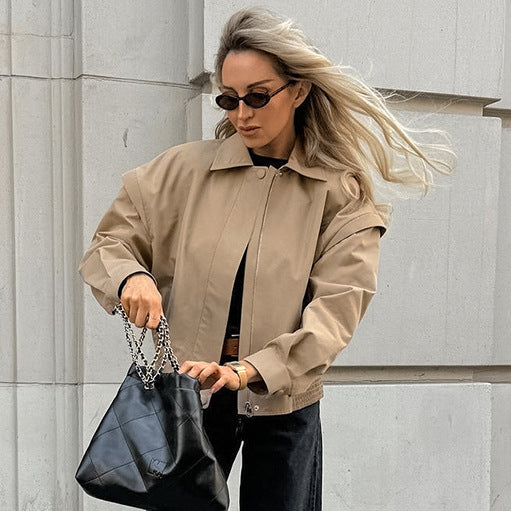 French Lapel Overalls Loose Bomber Jacket Pi-Mart