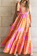 Girls Charming Color Block Tie Shoulder Dress Elegant & Playful Summer Style Stevvex