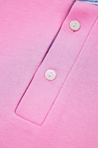 Pink Striped Collar Long Sleeve Ruffle Hem Dress