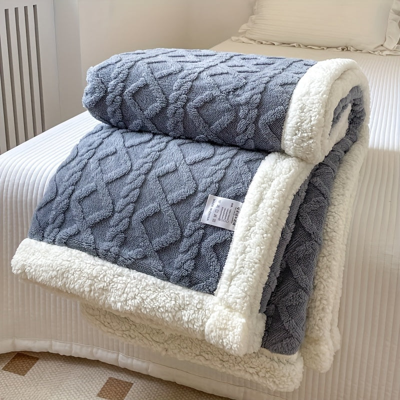 1pc Double-Sided Fleece Bed Blanket, Autumn And Winter Thickened Sofa Blanket, Air Conditioning Blanket, Suitable For All Seasons, Christmas present Lootquake LLC