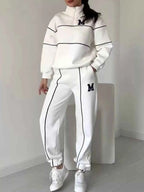 Full Size Striped Quarter Zip Top and Pants Set Plus Size THRIXINE