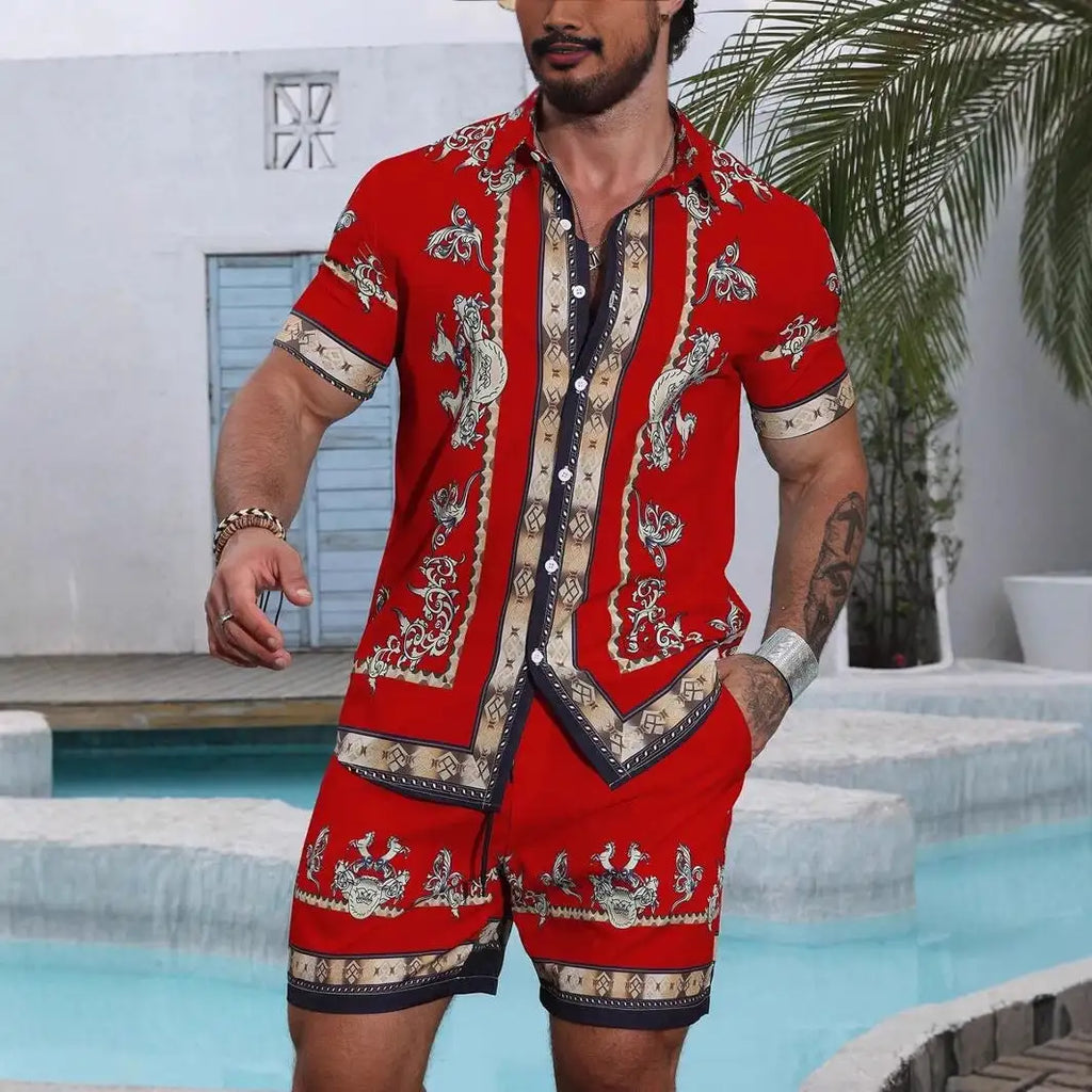 3D Digital Printing Men's Casual Loose Shirt Shorts