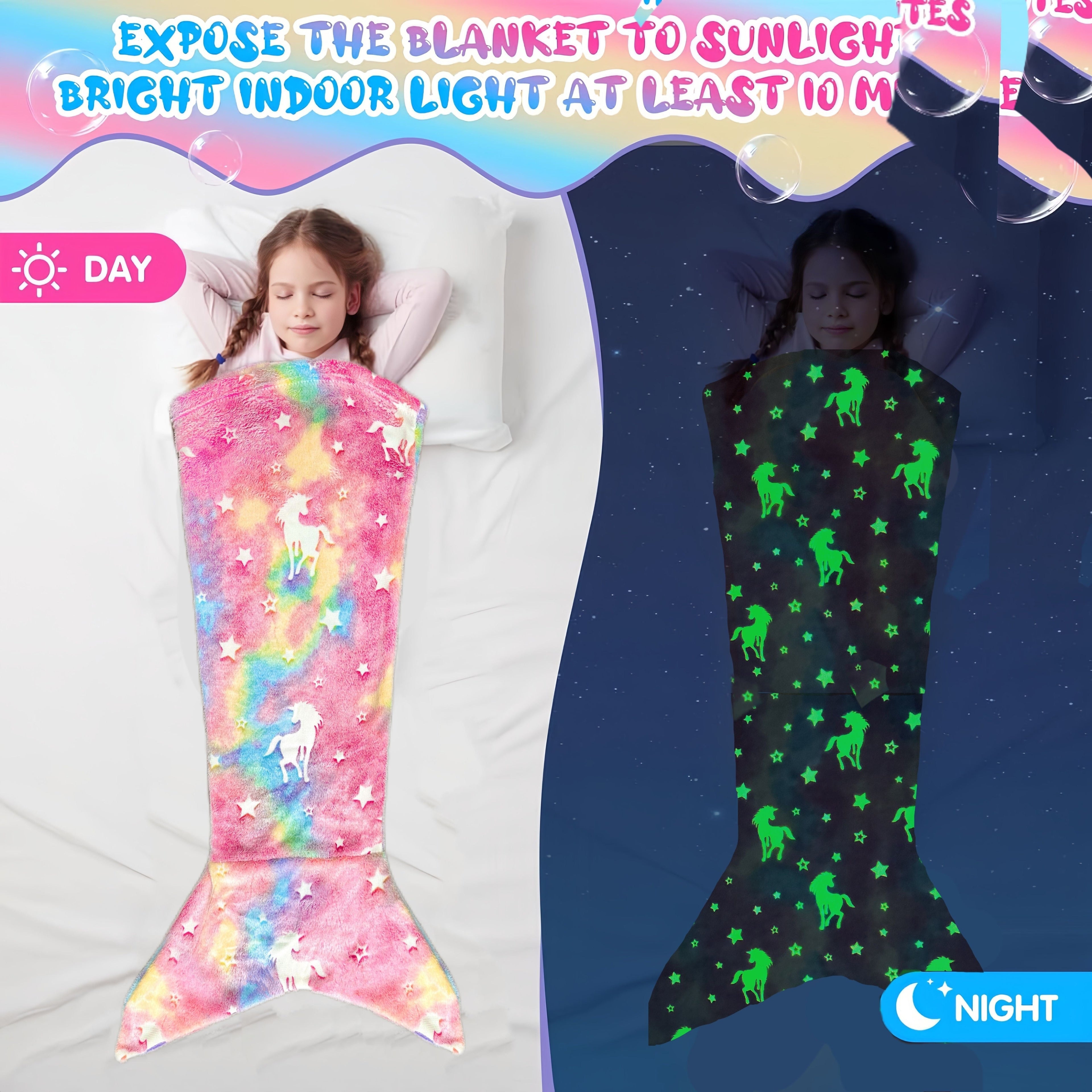 1pc Mermaid Tail Blanket - Glowing Plush Mermaid Wearable Blanket, Suitable For Teen Girls, Teens Adults All Seasons Soft Flannel Fleece Comfortable Blanket Mermaid Unicorn Sleeping Bag, Suitable For Birthday Decoration