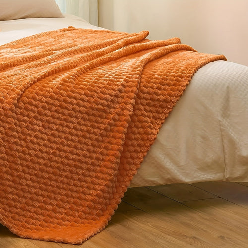 1pc Super Soft 3D Jacquard Flannel Blanket - Burnt Orange Fuzzy Throw with Cozy Lightweight Design for All-Season Home Decor, Perfect for Couch, Sofa, Bed, Chair - 300GSM Warm and Fuzzy Texture for Ultimate Comfort Lootquake LLC