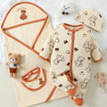 Baby Girl Romper Cute Bear Print Outfits, One-piece Romper + Hat + Baby Bib + Baby Blanket Four-piece Indoor And Outdoor Set Lootquake LLC