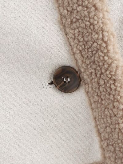 Fuzzy Collared Neck Long Sleeve Jacket with Buttoned Closure and Cozy Pockets Stevvex