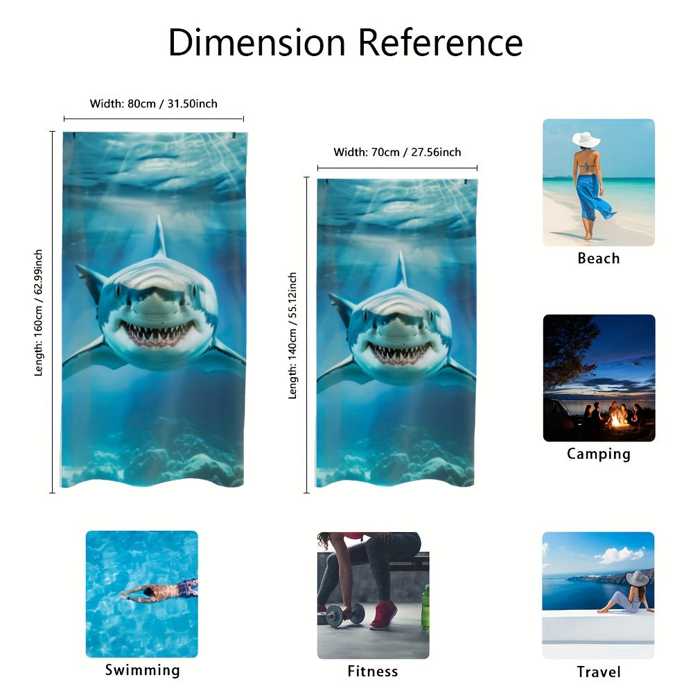1pc Quick-Dry Microfiber Beach Towel with Vivid Deep-Sea Shark Design - Lightweight, Sand-Resistant, Perfect for Beach, Camping & Hiking - Ideal Gift for Shark Enthusiasts, Beach Blanket Lootquake LLC