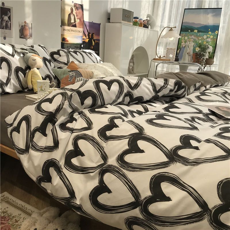 Washed Cotton Bedding Set - Plant and Flower Pattern Four-Piece Duvet Cover Set Pi-Mart