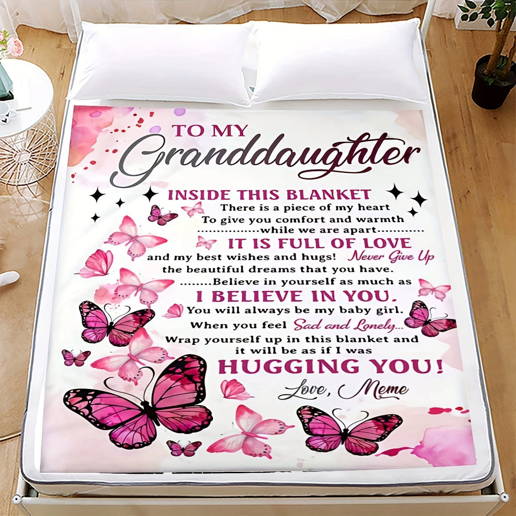 Soft Cozy Flannel Blanket - Butterfly Printed - A Perfect Holiday Gift for Granddaughter From Grandma!
