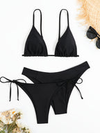 Essential Edge 3-Piece Bikini Set for Women – Solid Color High-Cut Triangle Top Two-Style Bottoms with Side Lace-Up Design & Quick-Drying Comfort – Versatile Women's Swimwear for Summer Pool Beach & Travel Stevvex