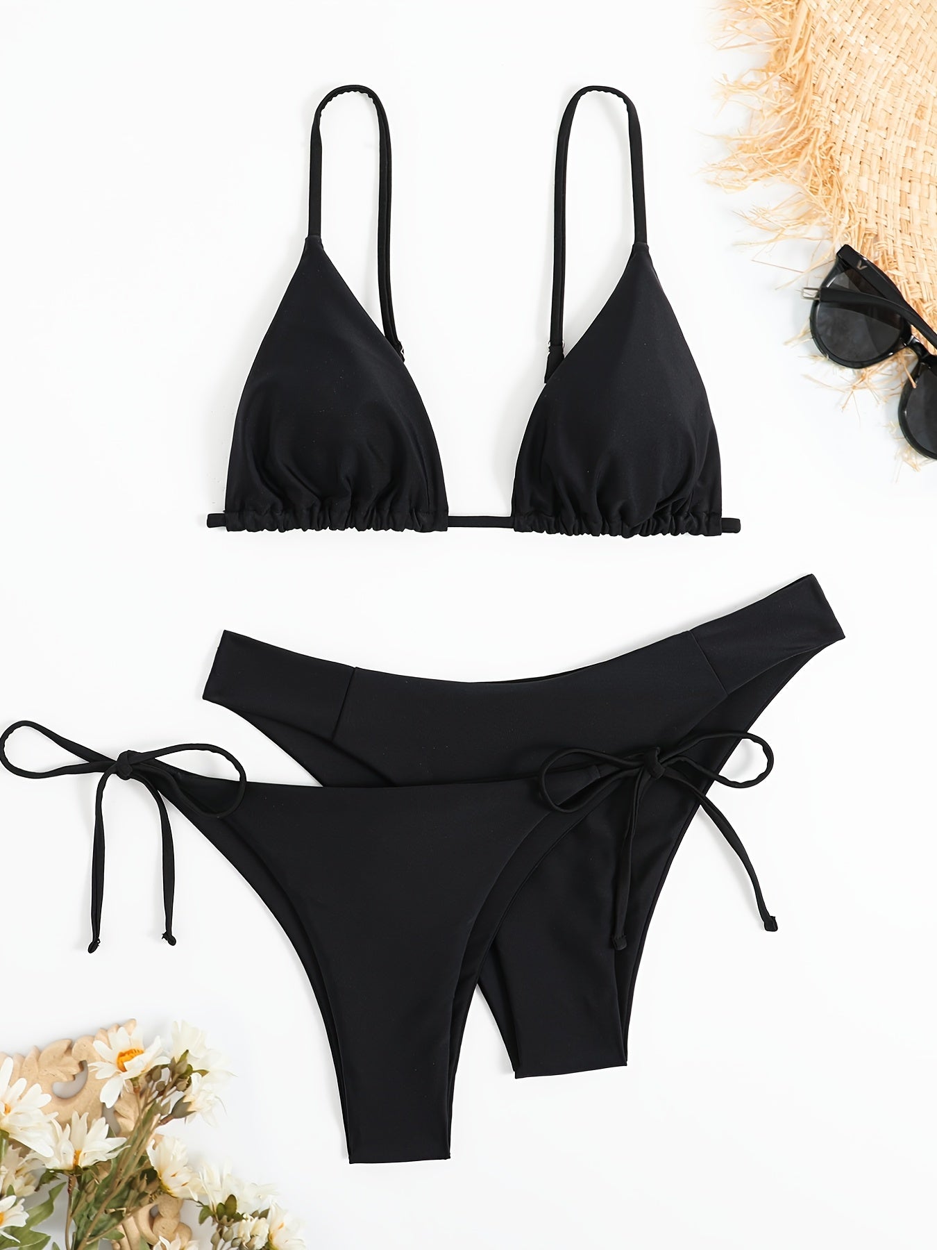 Essential Edge 3-Piece Bikini Set for Women – Solid Color High-Cut Triangle Top Two-Style Bottoms with Side Lace-Up Design & Quick-Drying Comfort – Versatile Women's Swimwear for Summer Pool Beach & Travel Stevvex