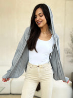 Culture Code Full Size Ribbed Zip Up Drawstring Hooded Jacket Women Trendy Jacket With Adjustable Hood For Women