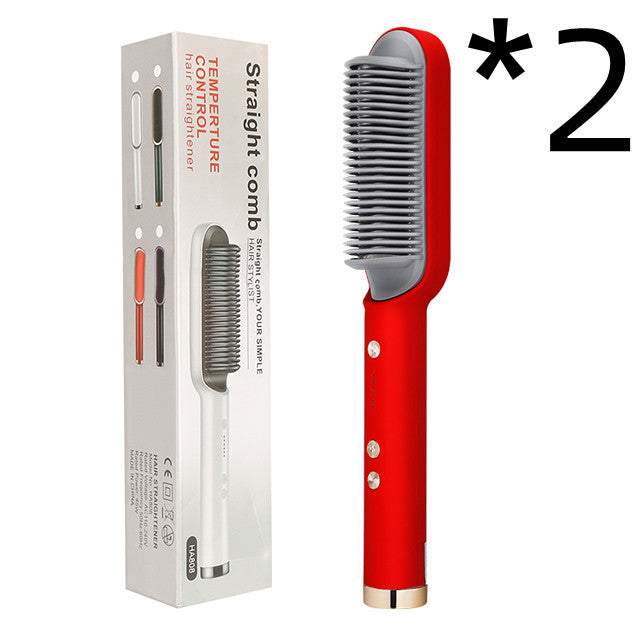 New 2 In 1 Hair Straightener Hot Comb Negative Ion Curling Tong Dual-purpose Electric Hair Brush Pi-Mart