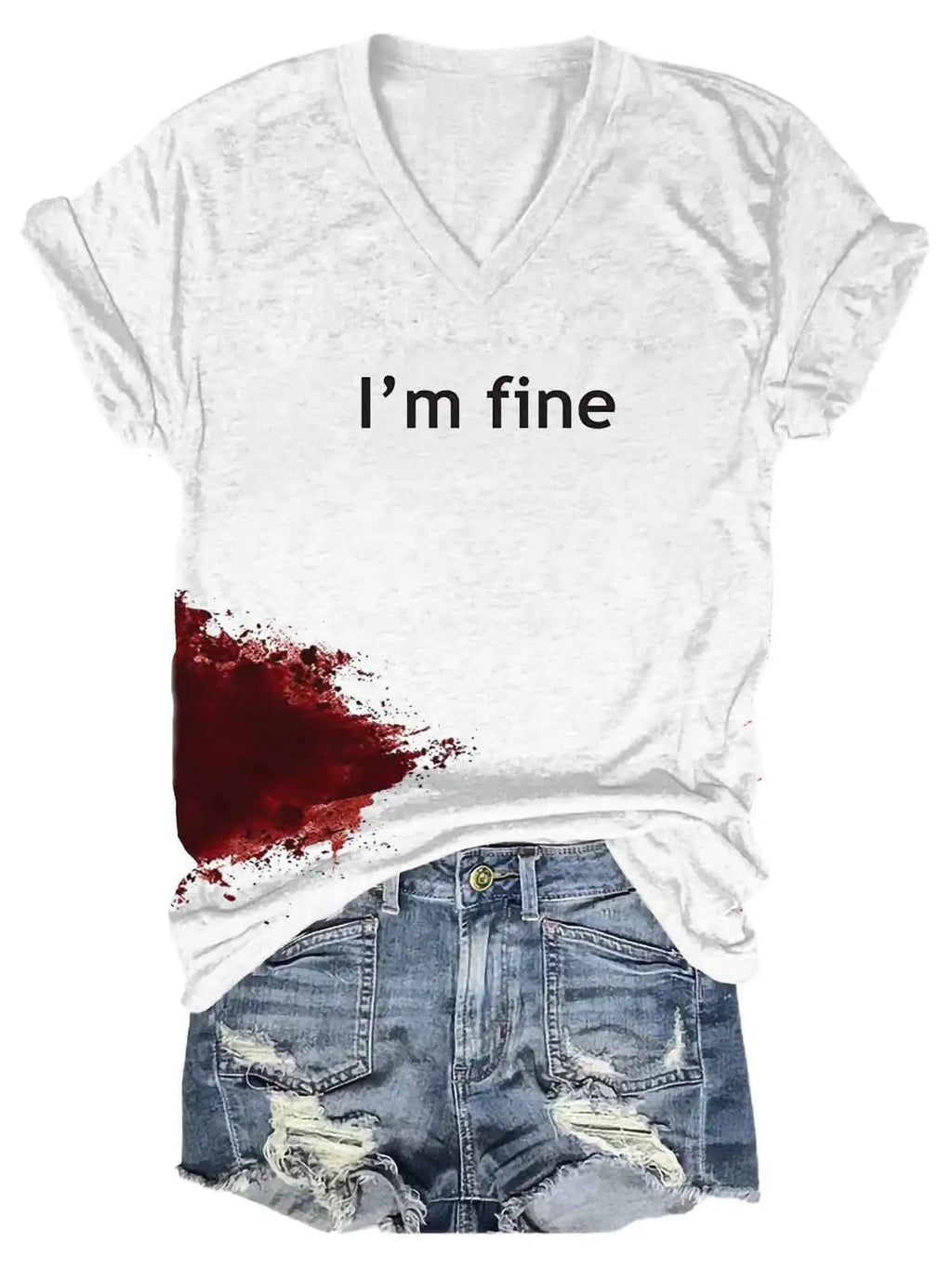 Women Halloween Bloodstained I'm Fine Shirt Pi-Mart
