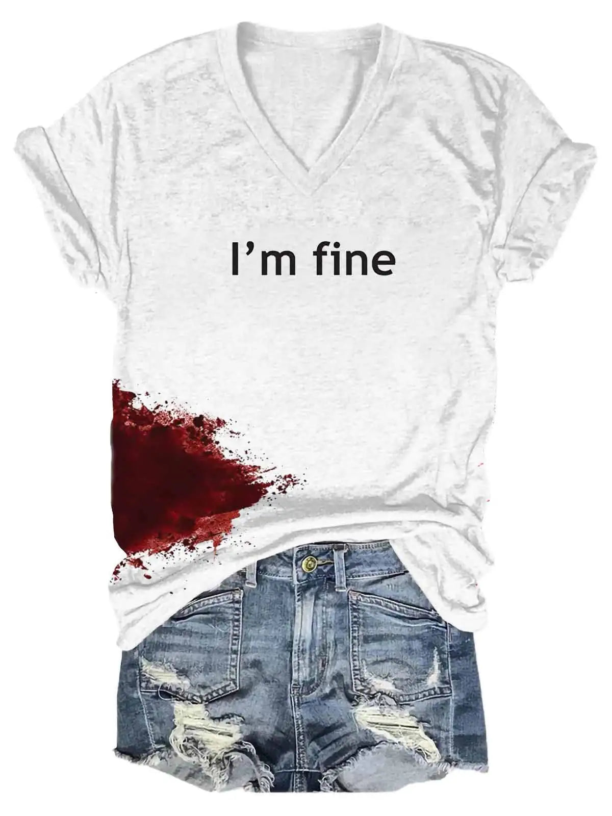 Women Halloween Bloodstained I'm Fine Shirt Pi-Mart
