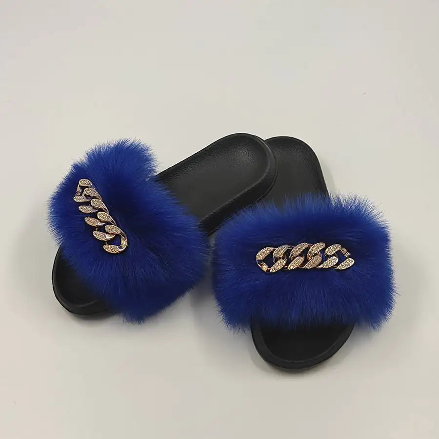 Plush Imitation Fox Fur Flip Flops Fashion Slippers Pi-Mart