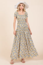New Summer Flower Print Puff Sleeve Gathered Maxi Dress – Romantic and Feminine Floral Dress with Dramatic Sleeves
