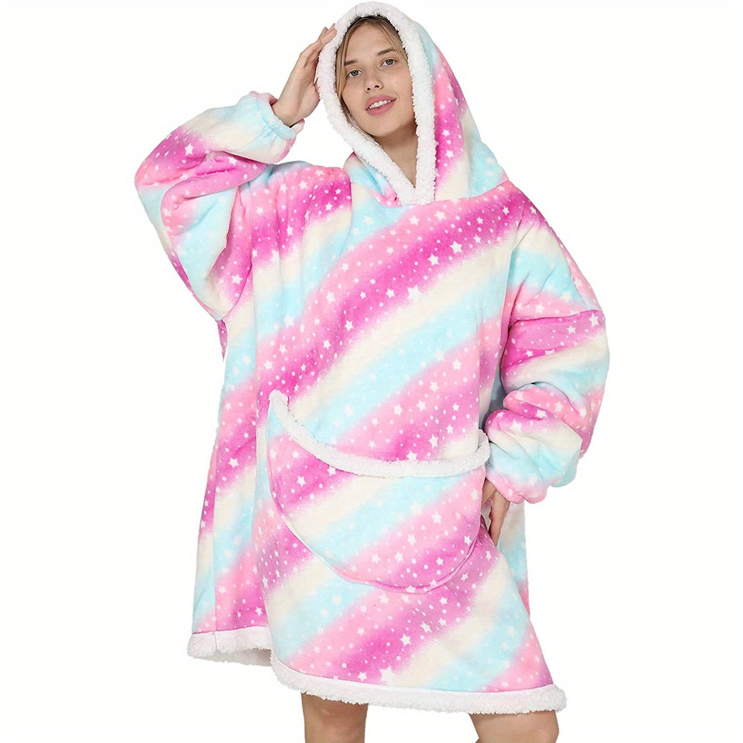 1pc Oversized Blanket Hoodie, Sherpa Fleece Hooded Blanket For Women, Ultra Soft Warm Wearable Blanket Sweatshirt Women Men Adult, Gift For Ladies