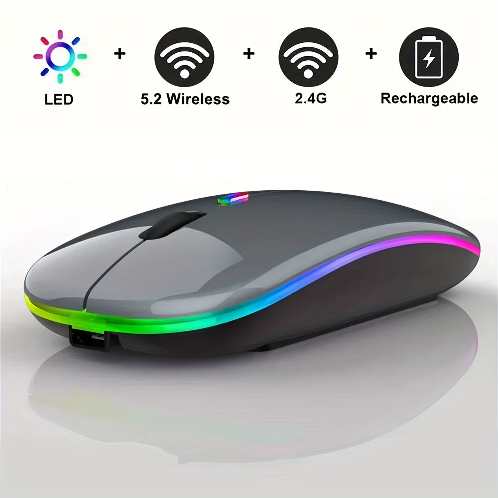 Wireless Rechargeable LED Backlit Gaming Mouse with 2.4G/5.2G Dual Mode, Ultra-Thin, Silent, Universal Compatibility for Laptops, Desktops, and Tablets Lootquake LLC