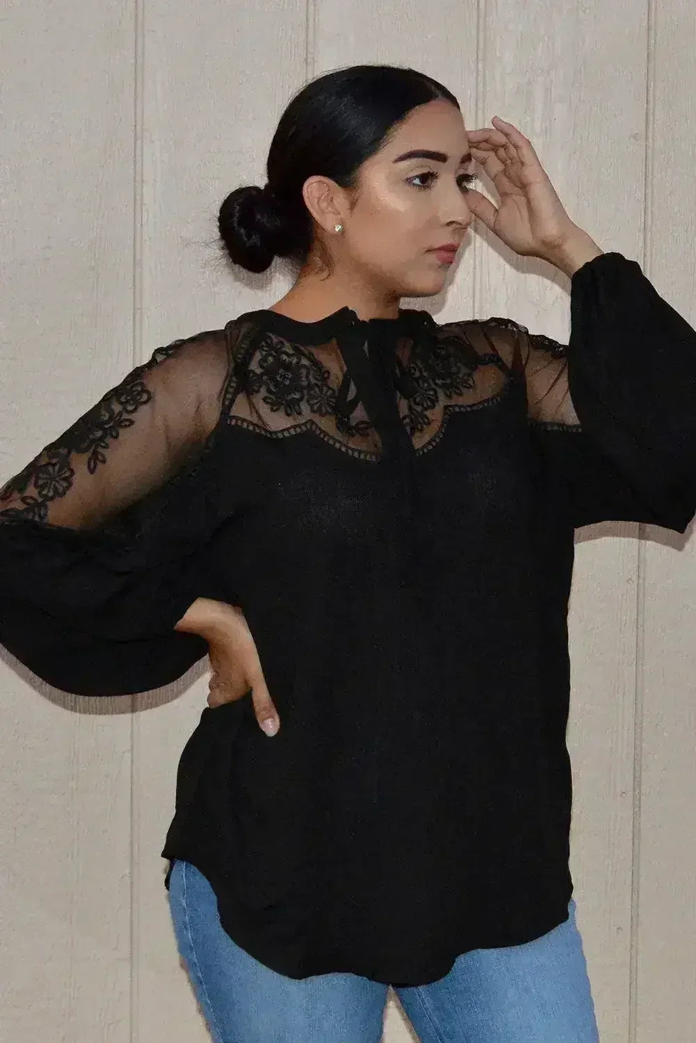 Chic Black Formal Invitation Lace Blouse - SJB-DIAMOND ELITES