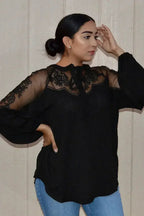 Chic Black Formal Invitation Lace Blouse - SJB-DIAMOND ELITES