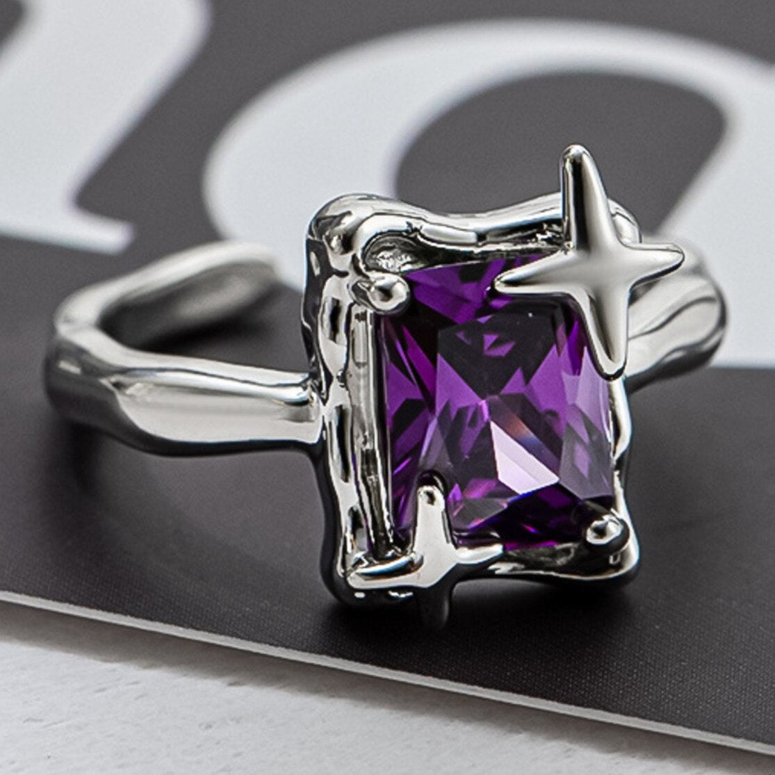 Purple Square Zirconia Ring - SJB-DIAMOND ELITES