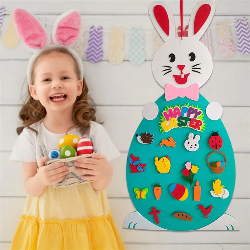 Easter Kids DIY Felt Bunny Pendants Toy with Detachable Alphabet Easter Ornament Kids Easter Gift for Home Door Wall Decoration Pi-Mart
