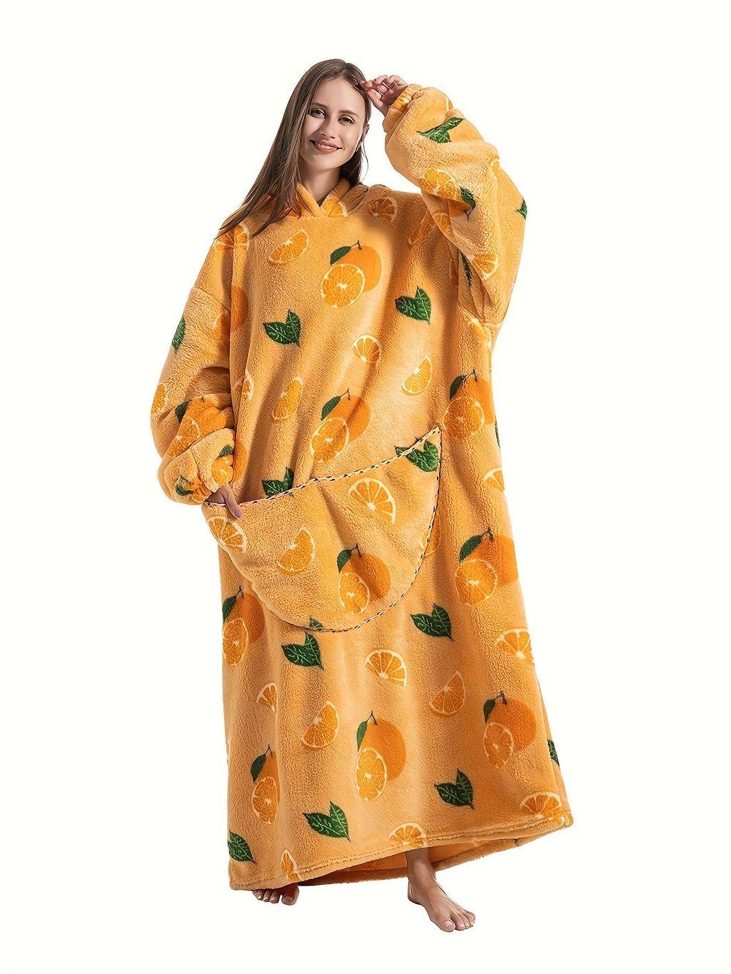 Plus Size Pumpkin Print Flannel Blanket Hoodie - Soft, Cozy, Plush, Hooded, Winter Outwear for Women with Halloween Theme Lootquake LLC
