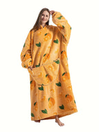 Plus Size Pumpkin Print Flannel Blanket Hoodie - Soft, Cozy, Plush, Hooded, Winter Outwear for Women with Halloween Theme Lootquake LLC