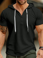 Men's Full Size Drawstring Short Sleeve Hooded Top Plus Size