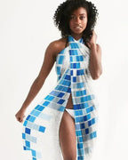 Sheer Mosaic Squares Blue and White Swimsuit Cover Up