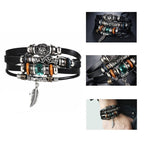 BOHO Tibet Stone Feather Multilayer Leather Bracelet Eye Fish Charms Beads Bracelets For Men Vintage Punk Wrap Wristband Cool Jewelry - SJB-DIAMOND ELITES