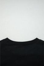 Black Varsity Baseball Bow Graphic Striped Sleeve Baggy Sweatshirt