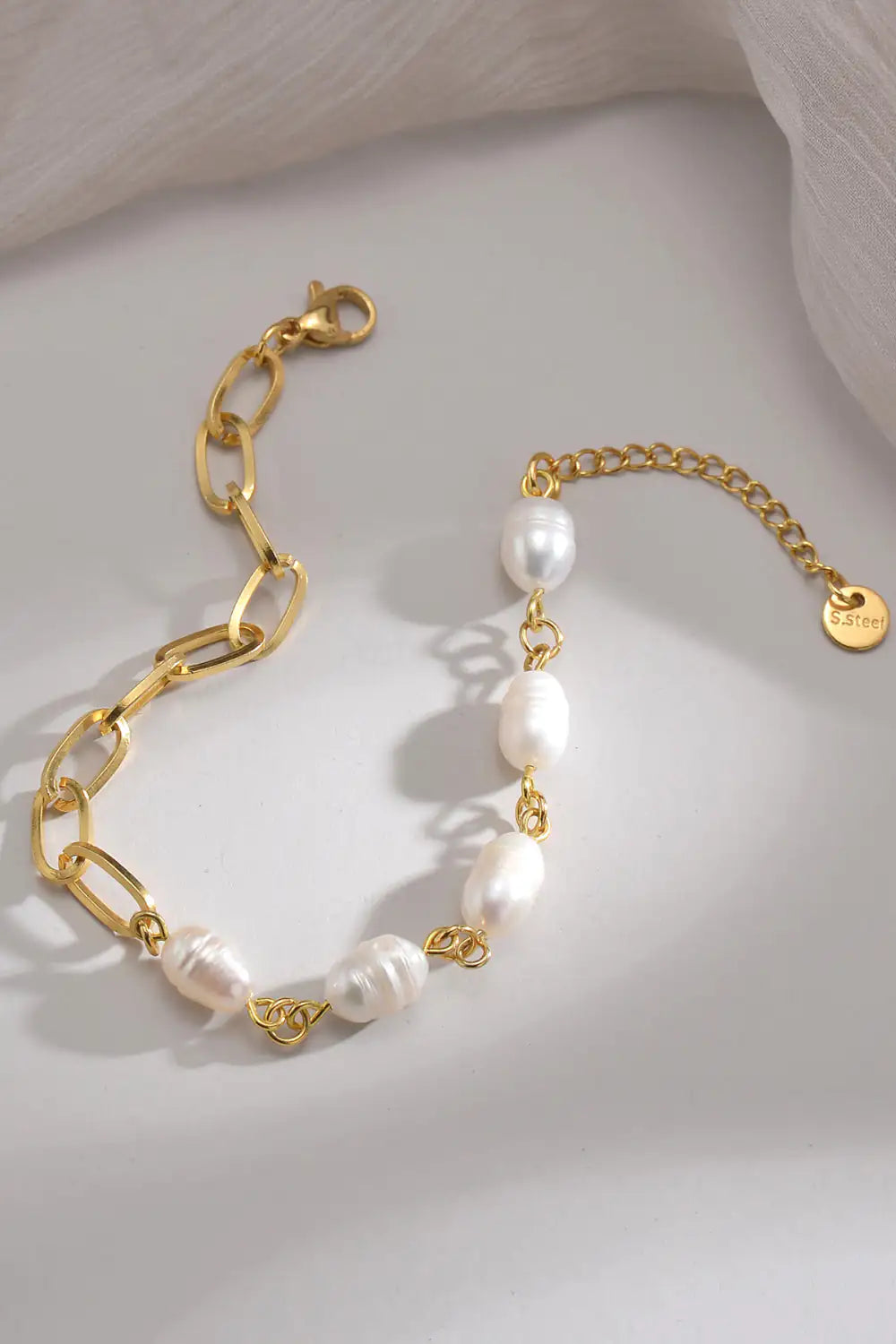 Half Pearl Half Chain Stainless Steel Bracelet Pi-Mart
