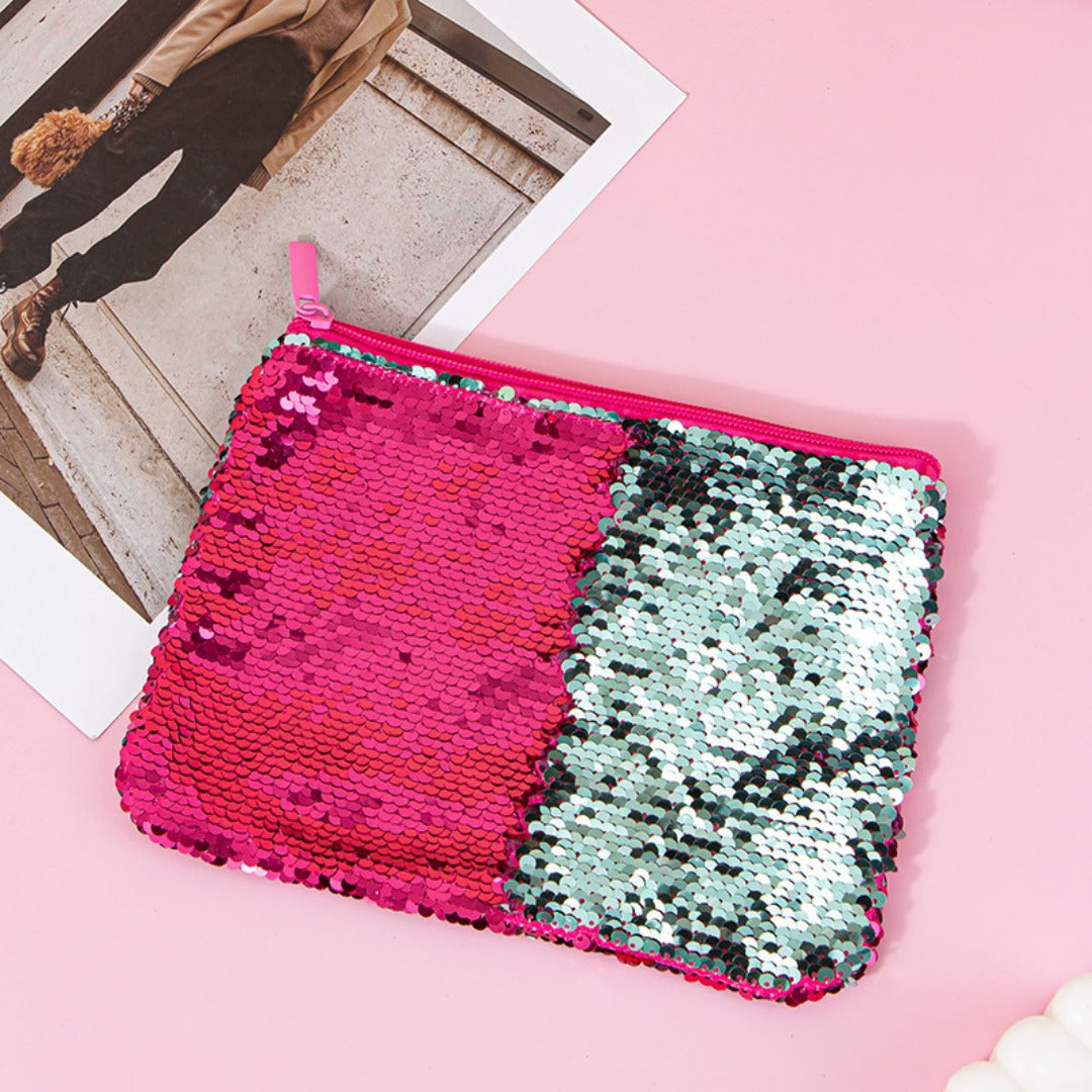 Mermaid sequined pencil case, two-color stationery storage bag, portable cosmetics change purse, small purse - SJB-DIAMOND ELITES
