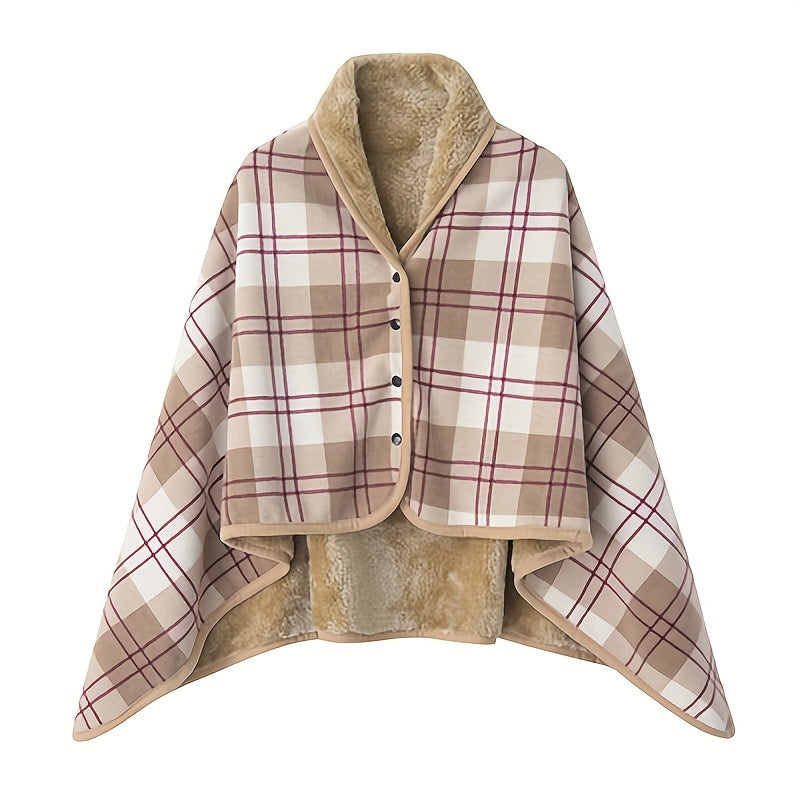 1pc Cozy Polar Fleece Shawl Blanket - Soft Double Layer Thick Plaid Pattern, Warm Autumn and Winter Wearable Throw Blanket for Office, Home, and Outdoor - Perfect for Chilly Days and Gift Giving