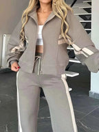 Plus Stripes Zip Set: Full-Size Comfort Duo THRIXINE