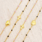 Dainty Heart Chain Bracelet With Color Dot Beads Gold