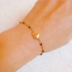 Dainty Heart Chain Bracelet With Color Dot Beads Gold