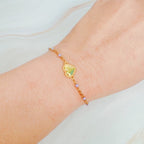 Dainty Heart Chain Bracelet With Color Dot Beads Gold