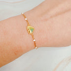 Dainty Heart Chain Bracelet With Color Dot Beads Gold