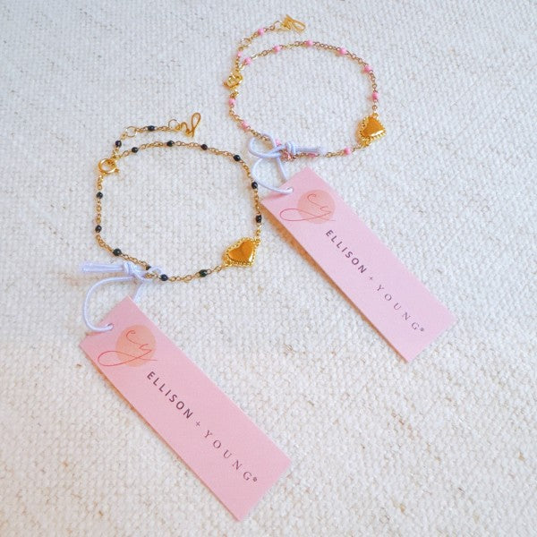 Dainty Heart Chain Bracelet With Color Dot Beads Gold
