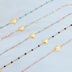Dainty Heart Chain Bracelet With Color Dot Beads Gold