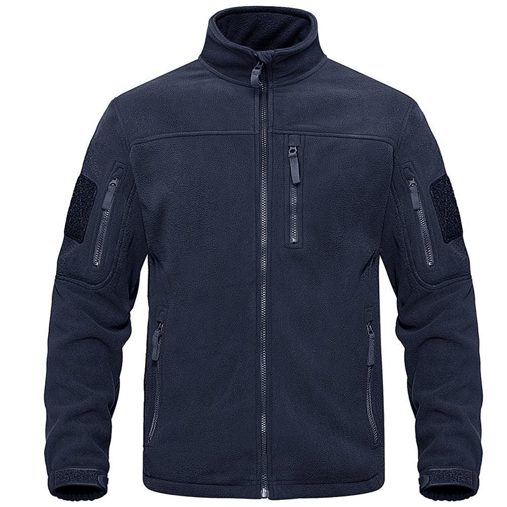 Dark Blue Warm Multi-Pockets Outdoor Tactical Fleece Jacket Soft Unique Style Jacket Work Coats Men's Windbreaker Jacket Sport Hiking Coat For Winter And Autumn Stevvex