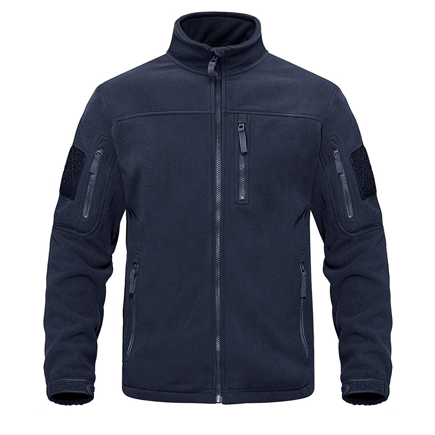 Dark Blue Warm Multi-Pockets Outdoor Tactical Fleece Jacket Soft Unique Style Jacket Work Coats Men's Windbreaker Jacket Sport Hiking Coat For Winter And Autumn Stevvex